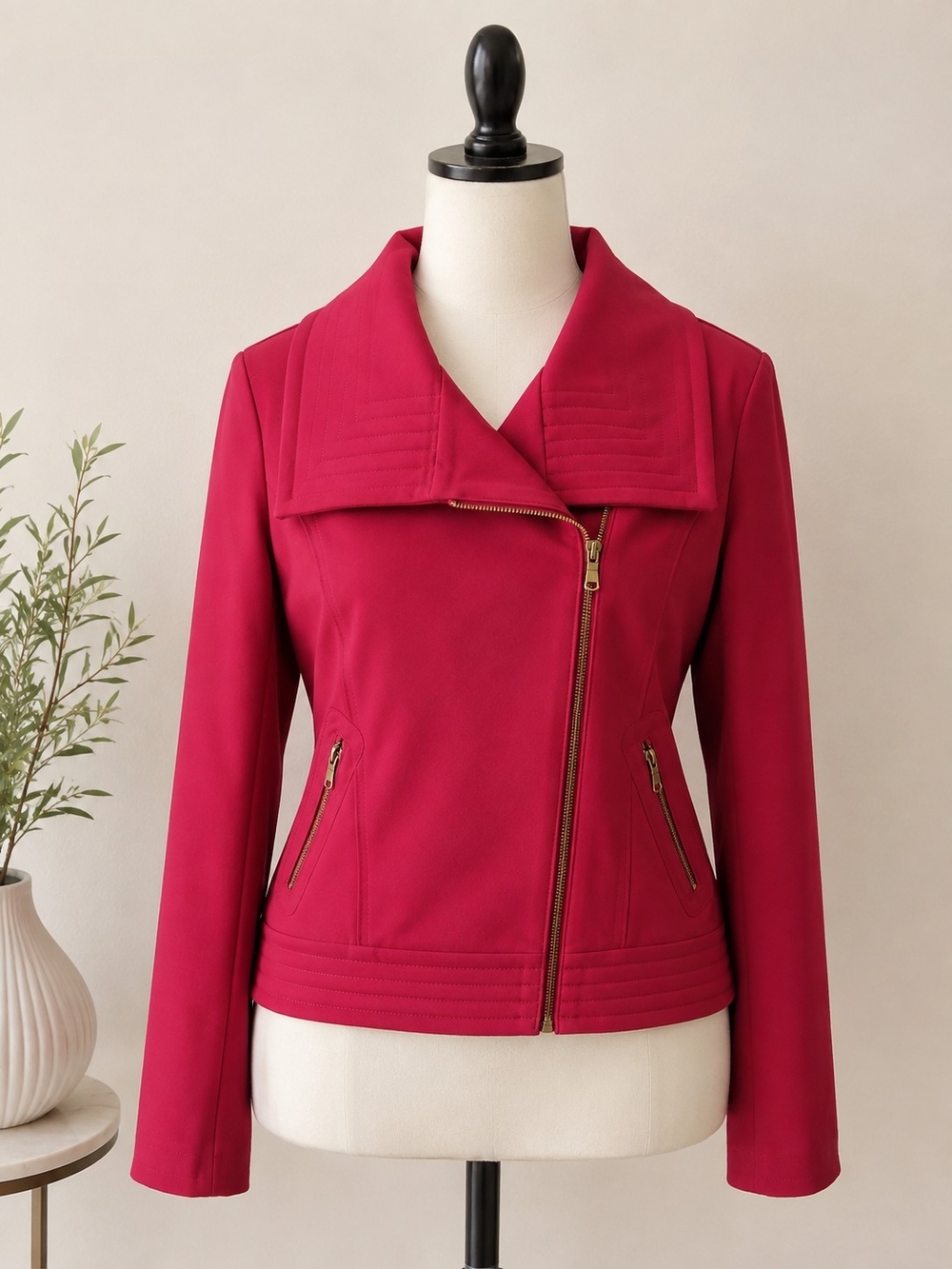 Worthington Women's M Red Asymmetrical Zip Jacket Moto Chic Business Casual